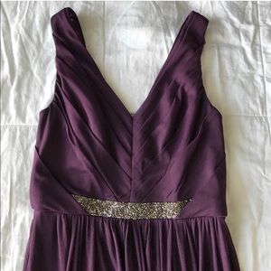 DAVIDS BRIDAL PLUM long DRESS size 6 silver waist